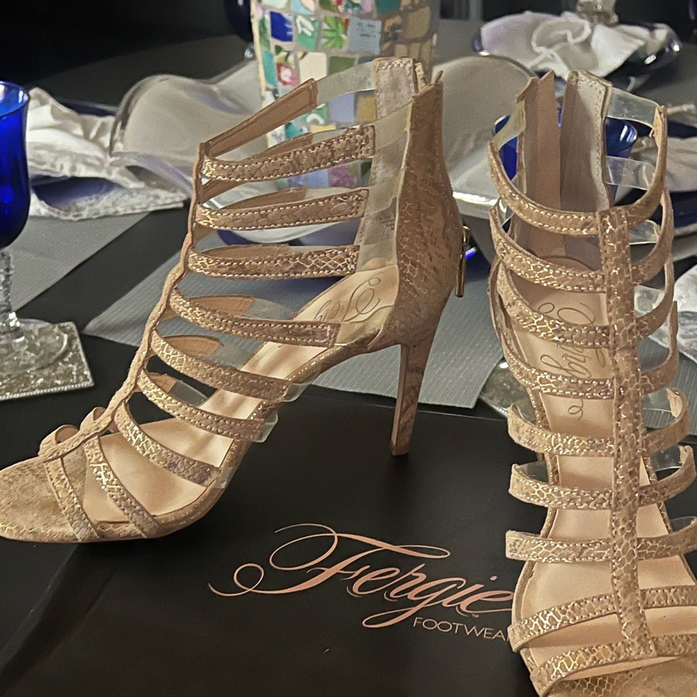 Fergie Strappy Sandals Beige 8.5